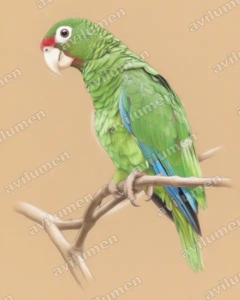 Illustration Crayon de couleur : Amazona vittata (Amazone de Porto Rico)