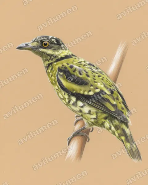Colored pencil illustration: Ampelioides tschudii (Scaled Fruiteater)