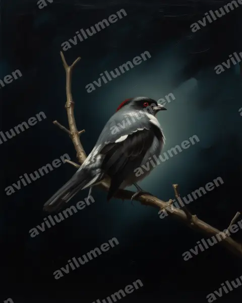 Illustration Huile : Ampelion rubrocristatus (Cotinga à huppe rouge)