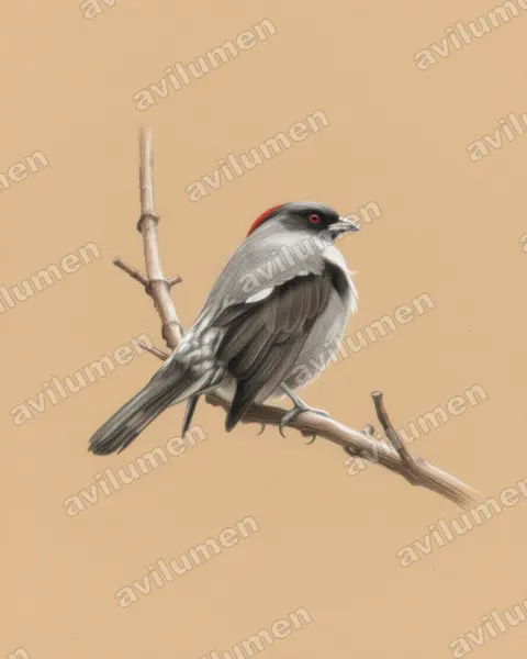 Illustration Crayon de couleur : Ampelion rubrocristatus (Cotinga à huppe rouge)