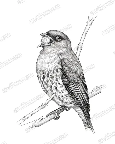 Illustration im Stil Tusche: Chestnut-crested Cotinga (Ampelion rufaxilla)
