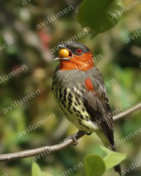 Illustration im Stil Realistisch: Chestnut-crested Cotinga (Ampelion rufaxilla)