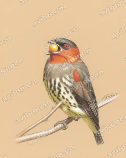 Illustration im Stil Buntstift: Chestnut-crested Cotinga (Ampelion rufaxilla)