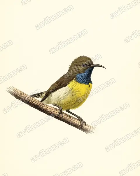 Illustration im Stil Historische Tafel: Gelbbrust-Nektarvogel (Anabathmis newtonii)