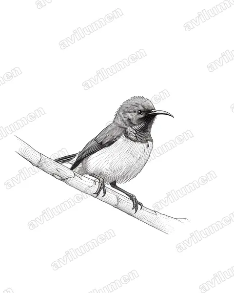 Illustration im Stil Tusche: Gelbbrust-Nektarvogel (Anabathmis newtonii)