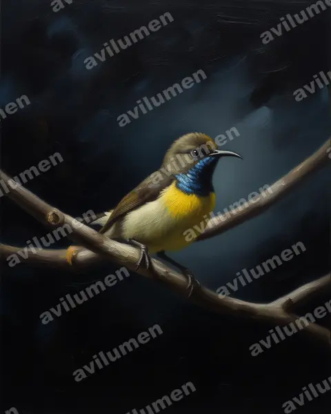 Illustration im Stil Öl: Gelbbrust-Nektarvogel (Anabathmis newtonii)