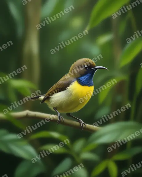 Illustration im Stil Realistisch: Gelbbrust-Nektarvogel (Anabathmis newtonii)