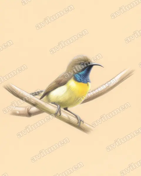 Illustration im Stil Buntstift: Gelbbrust-Nektarvogel (Anabathmis newtonii)