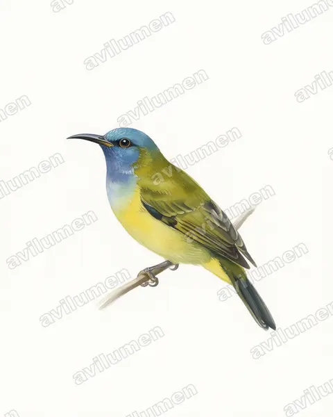 Illustration im Stil Aquarell: Reichenbach-Nektarvogel (Anabathmis reichenbachii)