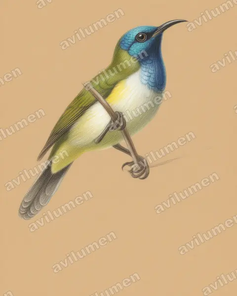 Illustration im Stil Buntstift: Reichenbach-Nektarvogel (Anabathmis reichenbachii)