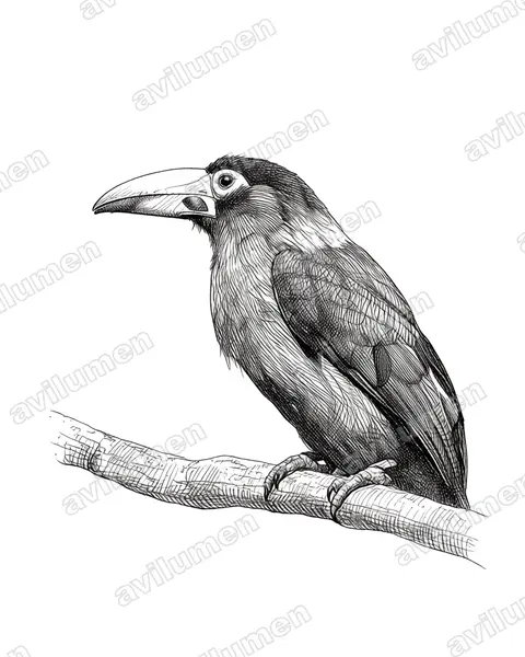 Ilustración en Tinta: Andigena cucullata (Tucán morado de pico pintado)