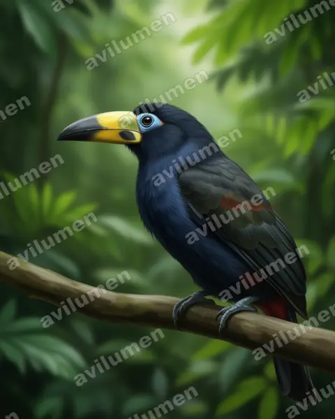Ilustración en Realista: Andigena cucullata (Tucán morado de pico pintado)