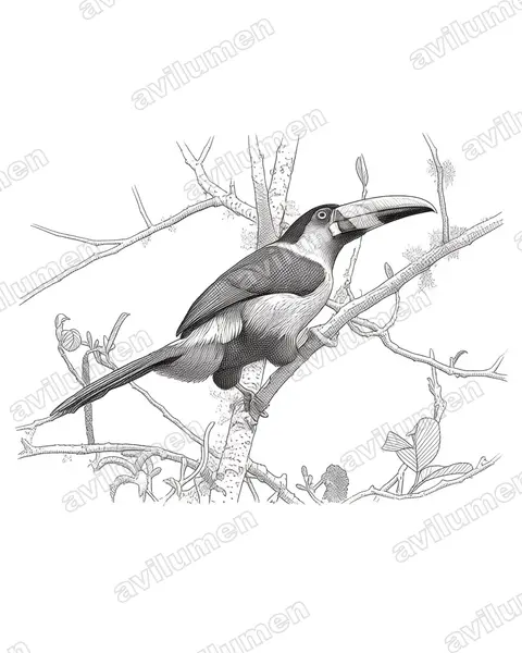 Illustration Encre : Andigena hypoglauca (Toucan bleu)