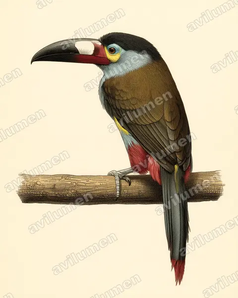 Illustration im Stil Historische Tafel: Leistenschnabeltukan (Andigena laminirostris)