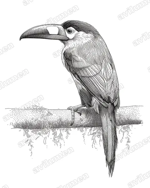 Illustration im Stil Tusche: Leistenschnabeltukan (Andigena laminirostris)