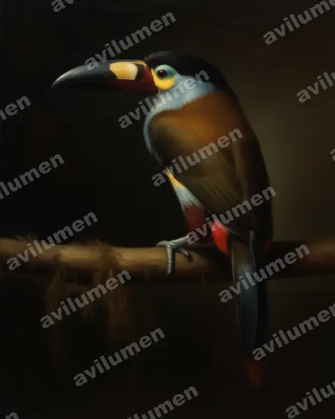 Illustration im Stil Öl: Leistenschnabeltukan (Andigena laminirostris)