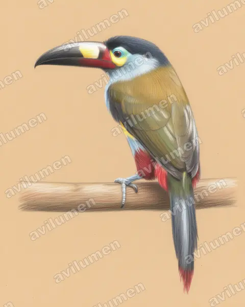 Illustration im Stil Buntstift: Leistenschnabeltukan (Andigena laminirostris)