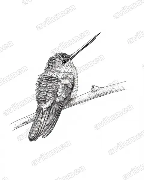 Ink illustration: Androdon aequatorialis (Tooth-billed hummingbird)