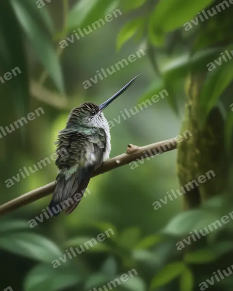 Realistic illustration: Androdon aequatorialis (Tooth-billed hummingbird)
