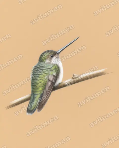 Colored pencil illustration: Androdon aequatorialis (Tooth-billed hummingbird)