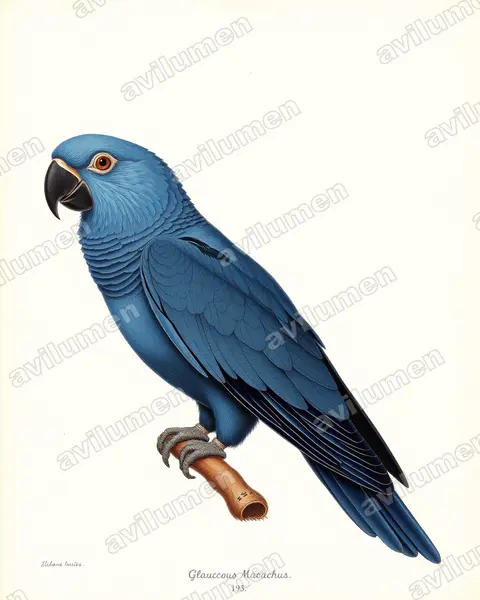 Ilustración en Lámina antigua: Anodorhynchus glaucus (Guacamayo glauco​)
