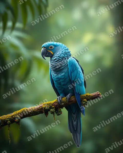 Ilustración en Realista: Anodorhynchus glaucus (Guacamayo glauco​)
