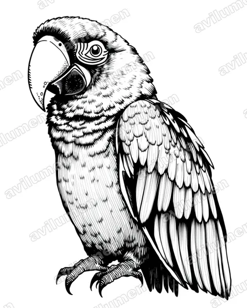 Ilustración en Tinta: Anodorhynchus hyacinthinus (Guacamayo jacinto)
