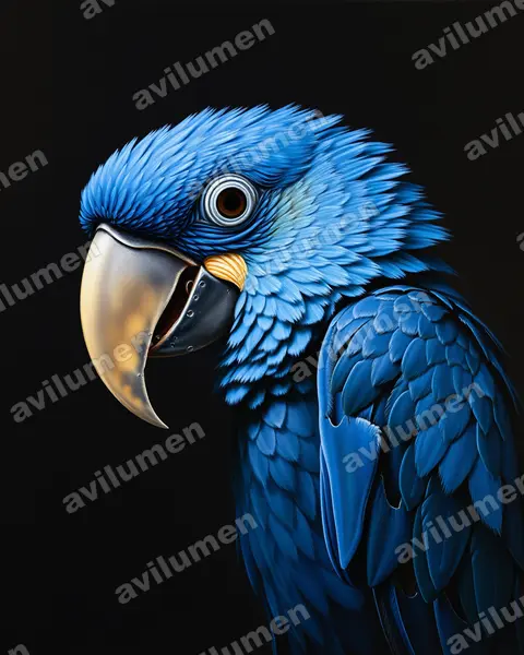 Ilustración en Óleo: Anodorhynchus hyacinthinus (Guacamayo jacinto)