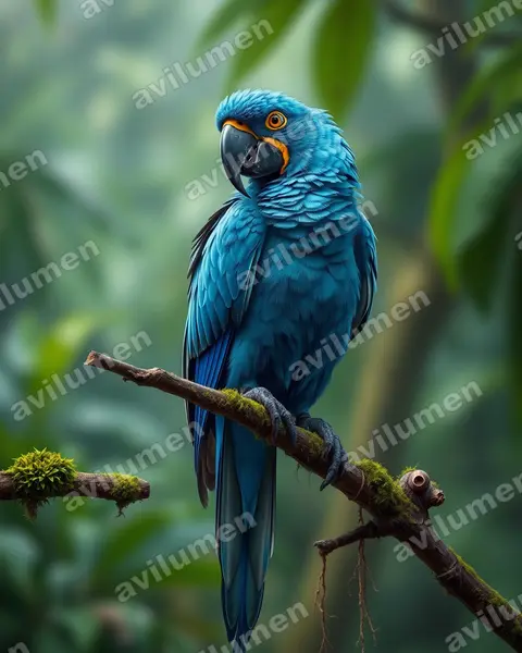Ilustración en Realista: Anodorhynchus hyacinthinus (Guacamayo jacinto)