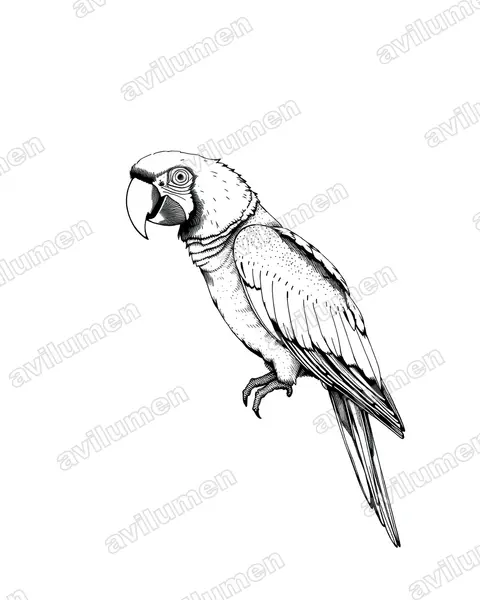 李爾氏金剛鸚鵡（Anodorhynchus leari）的钢笔墨线插画