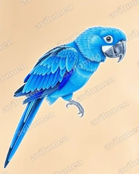 李爾氏金剛鸚鵡（Anodorhynchus leari）的彩色铅笔插画