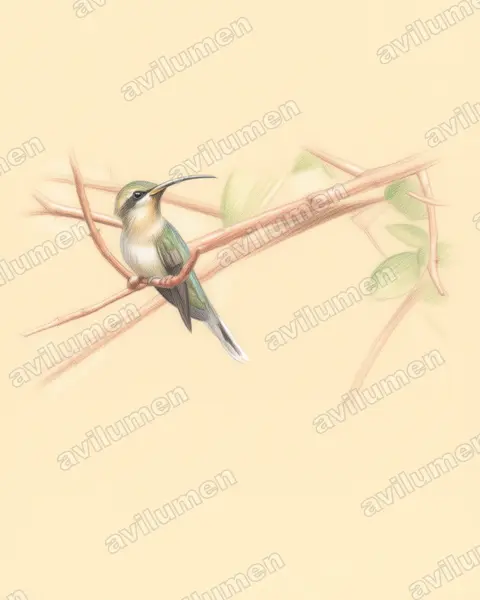 Illustration Crayon de couleur : Anopetia gounellei (Ermite de Gounelle)