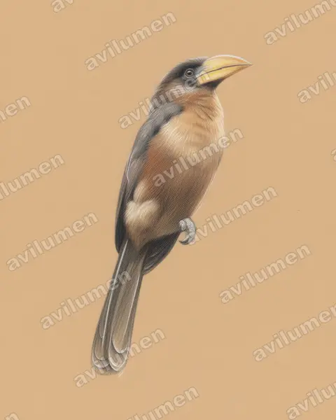 Illustration Crayon de couleur : Anorrhinus austeni (Calao d'Austen)
