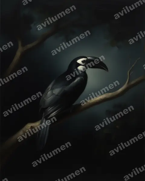 Illustration im Stil Öl: Kurzschopfhornvogel (Anorrhinus galeritus)