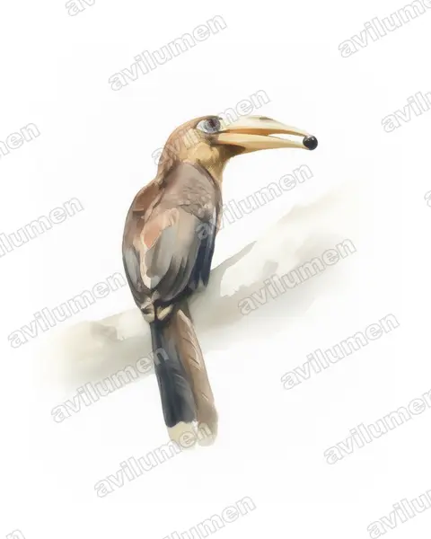 Ilustración en Acuarela: Anorrhinus tickelli (Cálao pardo de Tickell​)