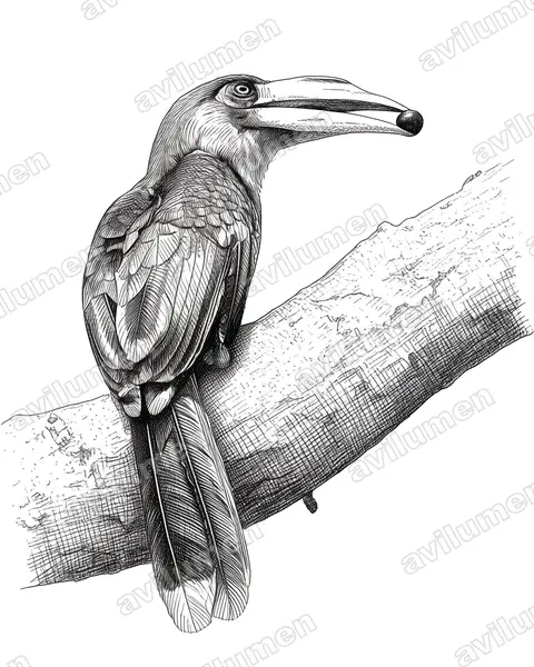Ilustración en Tinta: Anorrhinus tickelli (Cálao pardo de Tickell​)