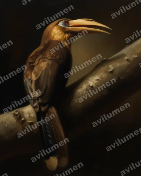 Ilustración en Óleo: Anorrhinus tickelli (Cálao pardo de Tickell​)