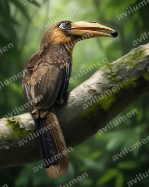 Ilustración en Realista: Anorrhinus tickelli (Cálao pardo de Tickell​)