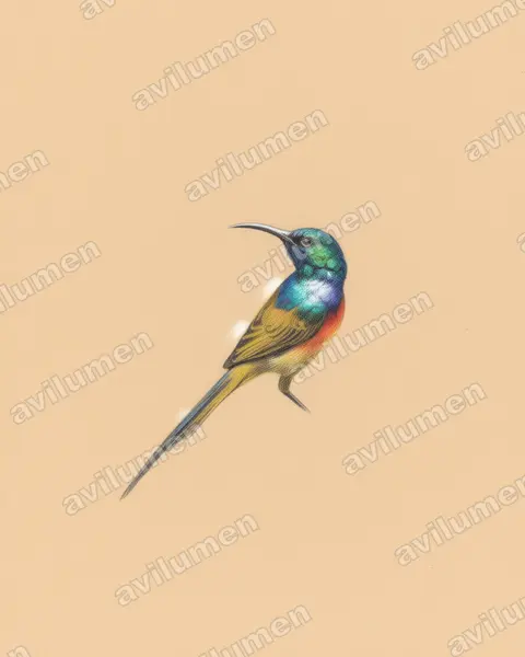 Illustration Crayon de couleur : Anthobaphes violacea (Souïmanga orangé)
