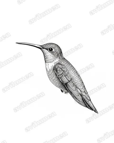 花顶蜂鸟（Anthocephala floriceps）的钢笔墨线插画