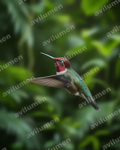 花顶蜂鸟（Anthocephala floriceps）的写实插画