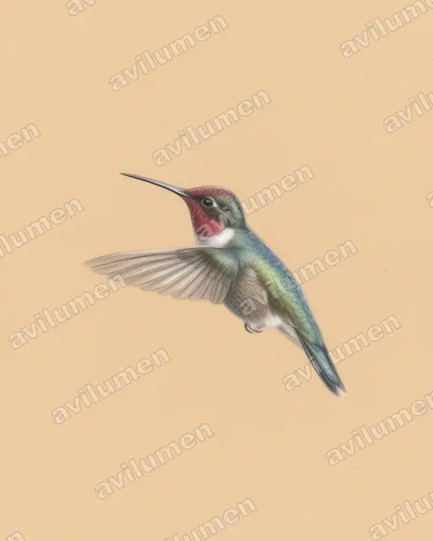花顶蜂鸟（Anthocephala floriceps）的彩色铅笔插画