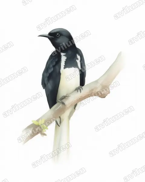 Watercolor illustration: Anthracoceros albirostris (Oriental Pied Hornbill)