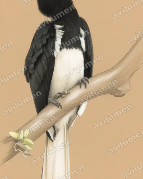 Colored pencil illustration: Anthracoceros albirostris (Oriental Pied Hornbill)