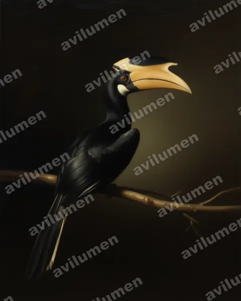 Oil illustration: Anthracoceros coronatus (Indian Pied Hornbill)
