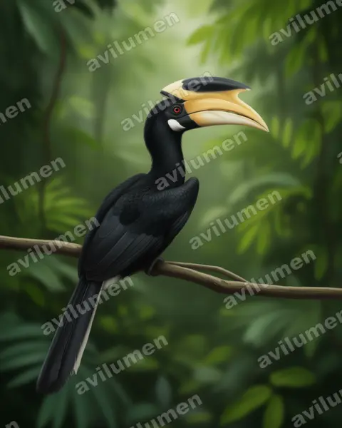 Realistic illustration: Anthracoceros coronatus (Indian Pied Hornbill)