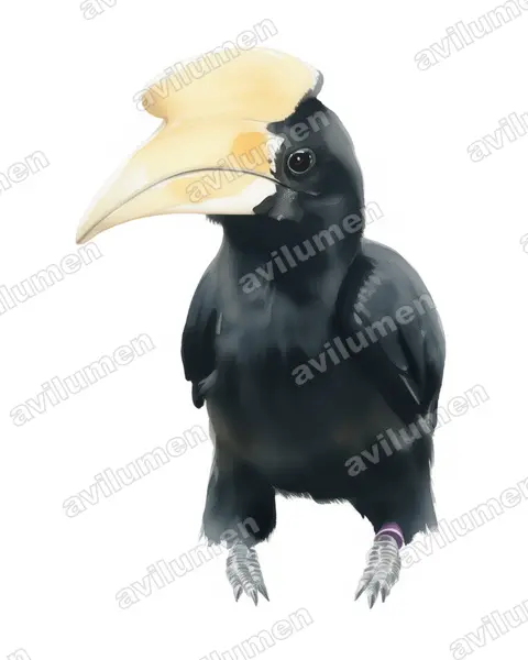 Illustration im Stil Aquarell: Malaien-Hornvogel (Anthracoceros malayanus)