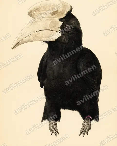 Illustration im Stil Historische Tafel: Malaien-Hornvogel (Anthracoceros malayanus)