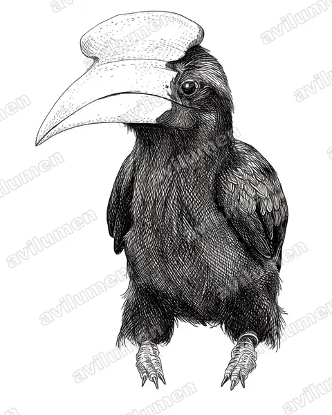 Illustration im Stil Tusche: Malaien-Hornvogel (Anthracoceros malayanus)