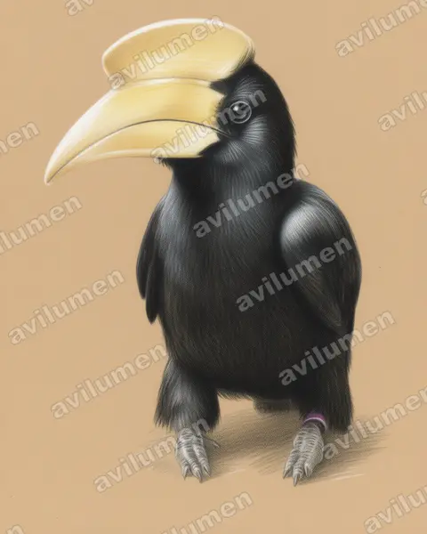 Illustration im Stil Buntstift: Malaien-Hornvogel (Anthracoceros malayanus)